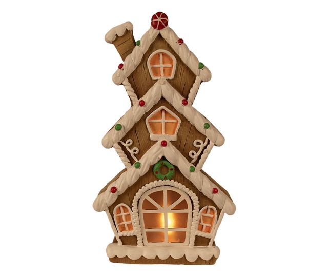 Mézeskalács ház, többszínű polirezin LED-del, 24x11x41 cm