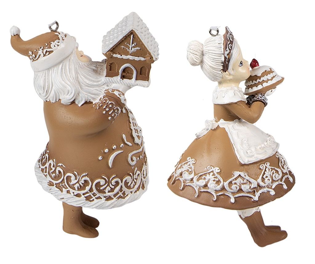 2 darabos karácsonyfa dísz szett, fehér és barna műgyanta, 9x7x13 cm, 8x6x13 cm - 2