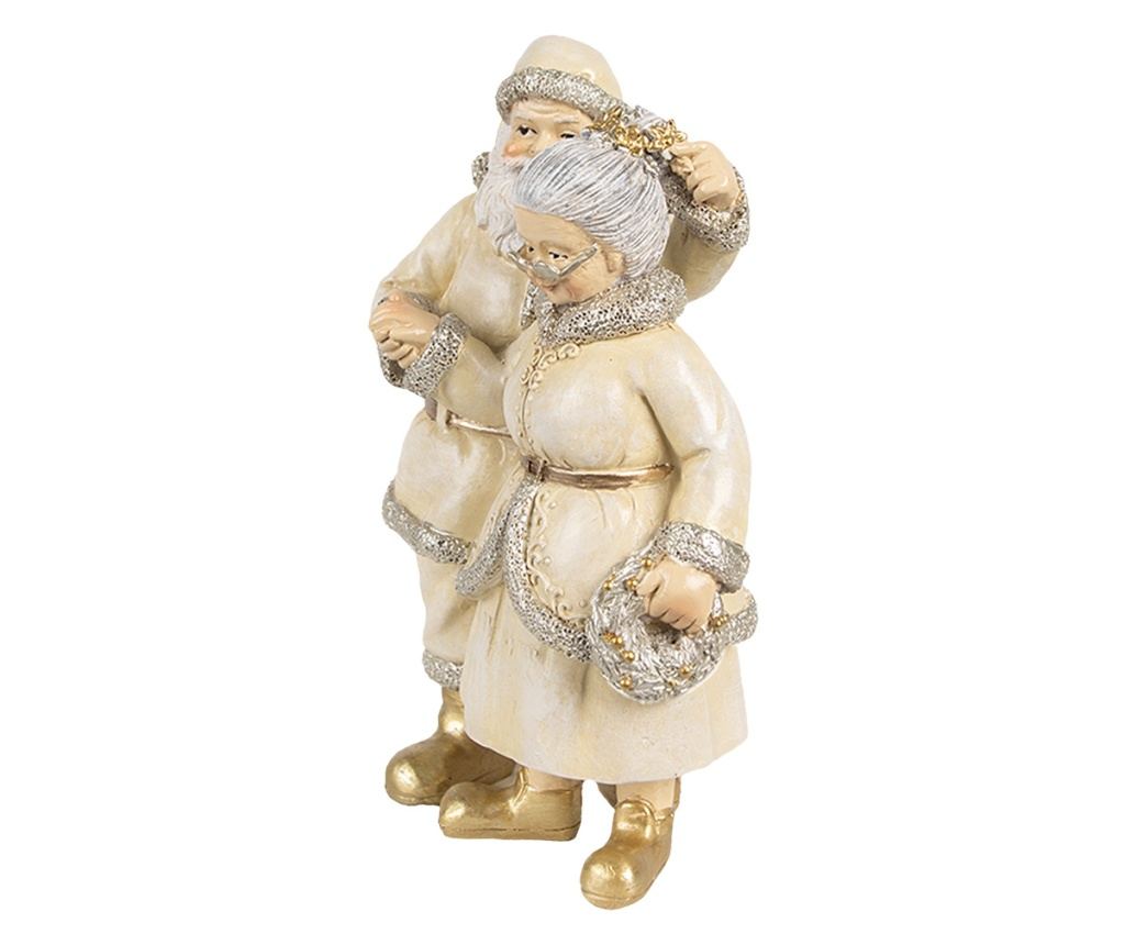 Karácsonyi figura: Bézs és arany polyresin Mikulás és karácsonyi lány 11x8x16 cm - 2