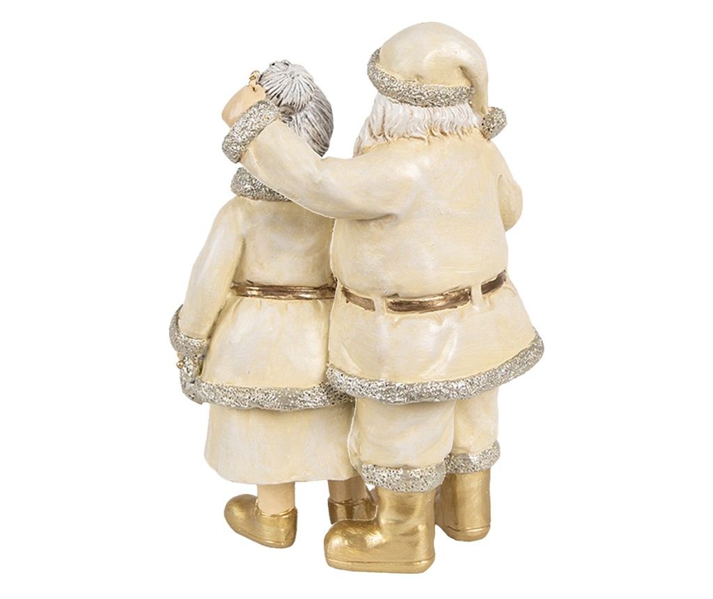 Karácsonyi figura: Bézs és arany polyresin Mikulás és karácsonyi lány 11x8x16 cm - 3