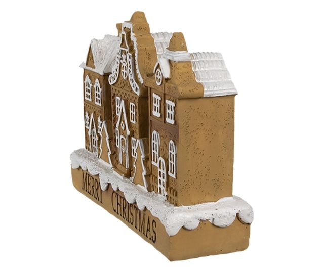 Mézeskalács házikó, műgyanta, barna, fehér, 13x4x10 cm