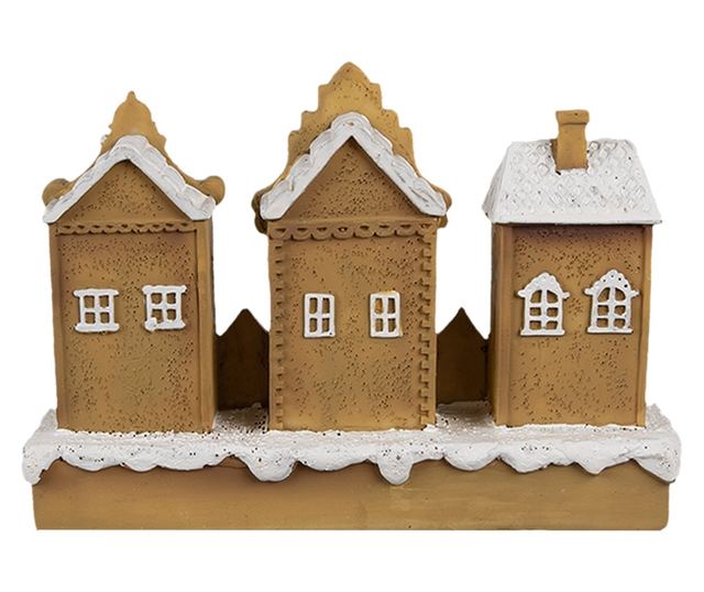 Mézeskalács házikó, műgyanta, barna, fehér, 13x4x10 cm