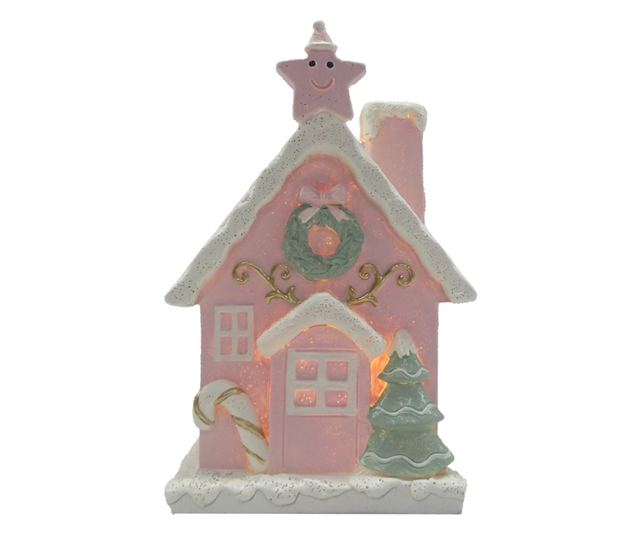 Mézeskalács házikó, többszínű polirezin LED-del, 10x8x15 cm