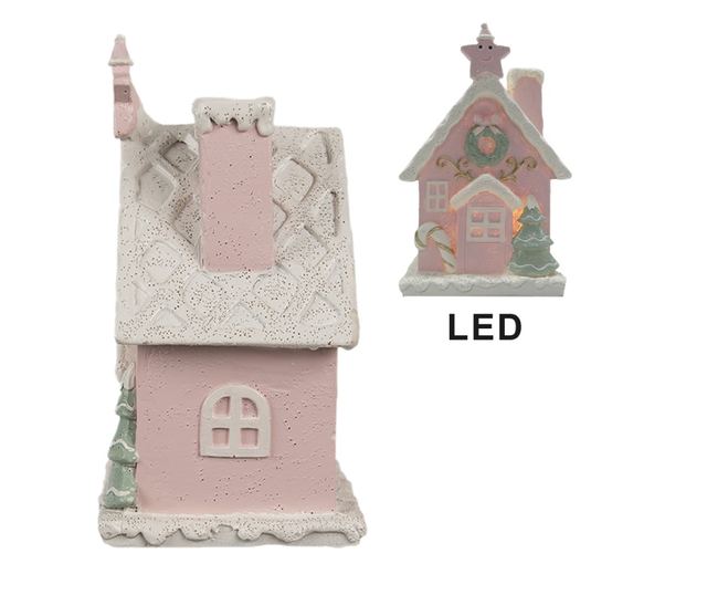 Mézeskalács házikó, többszínű polirezin LED-del, 10x8x15 cm