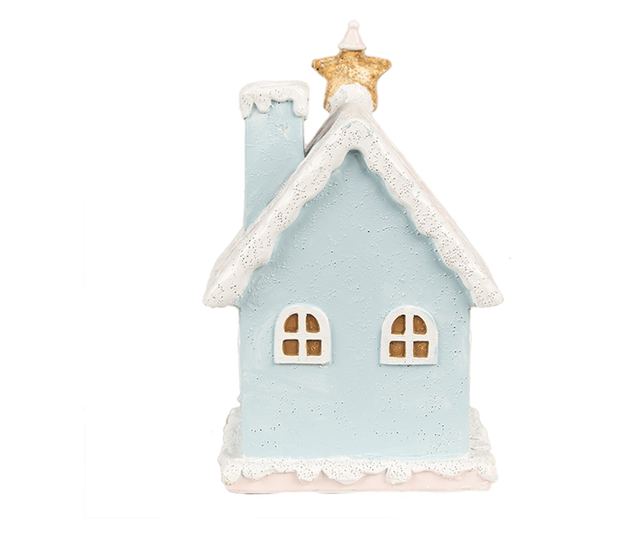 Mézeskalács ház, többszínű, polirezin, LED, 9x8x15 cm