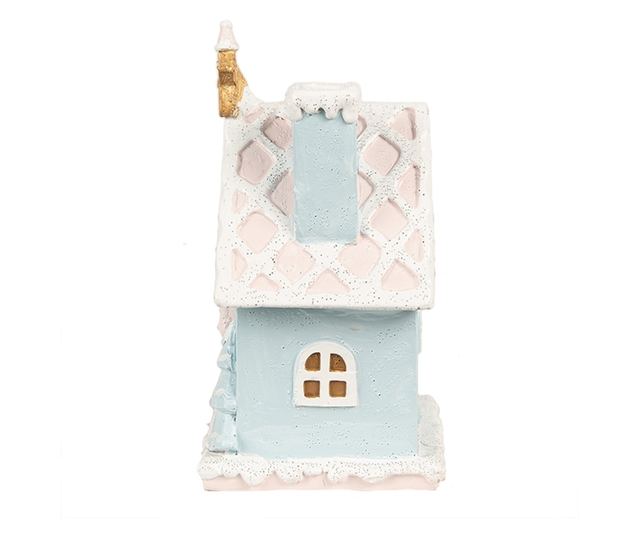 Mézeskalács ház, többszínű, polirezin, LED, 9x8x15 cm