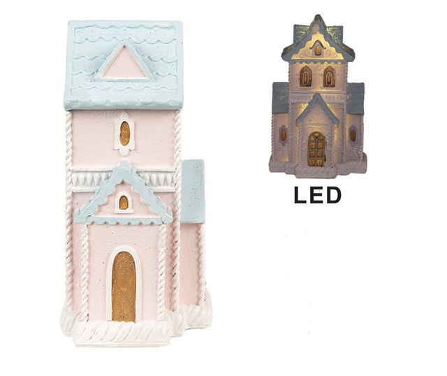 Mézeskalács ház, többszínű polyresin LED-del, 10x8x16 cm