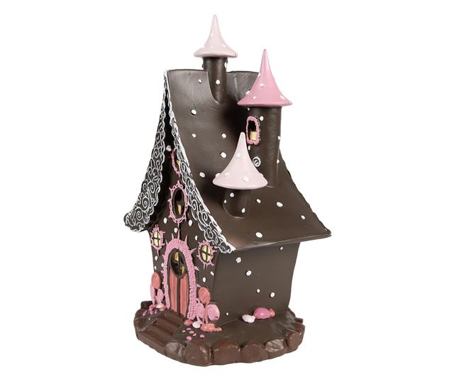 Mézeskalács ház, többszínű polirezin LED-del, 16x13x26 cm