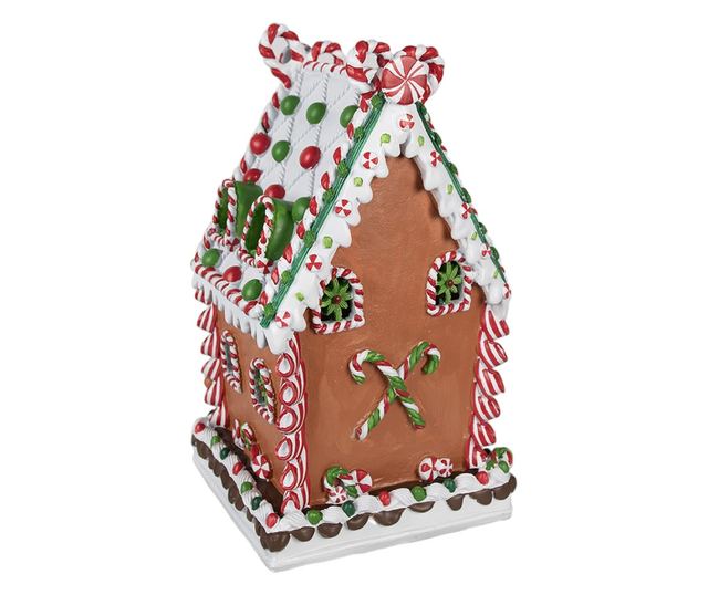 Mézeskalács házikó, többszínű polyresin, 20x20x37 cm