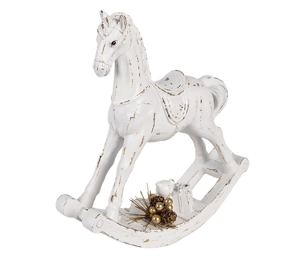 Fehér és arany színű műgyanta karácsonyi ló figura, 25x25 cm - 2