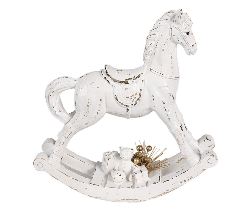 Fehér és arany színű műgyanta karácsonyi ló figura, 25x25 cm - 4