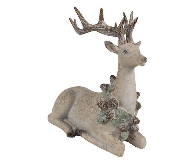 Barna-zöld polystone rénszarvas figura 31x16x29 cm