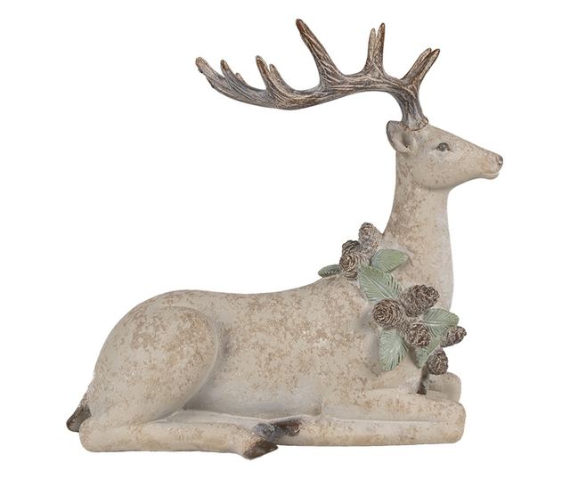 Barna-zöld polystone rénszarvas figura 31x16x29 cm