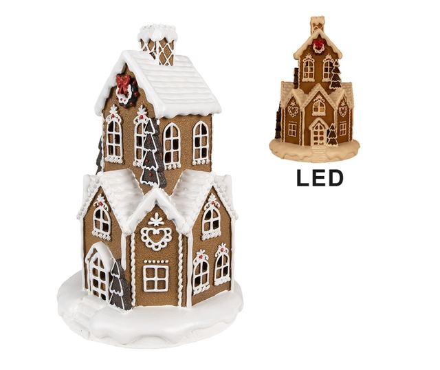 Mézeskalács ház, többszínű polyresin LED-del, 21x33 cm