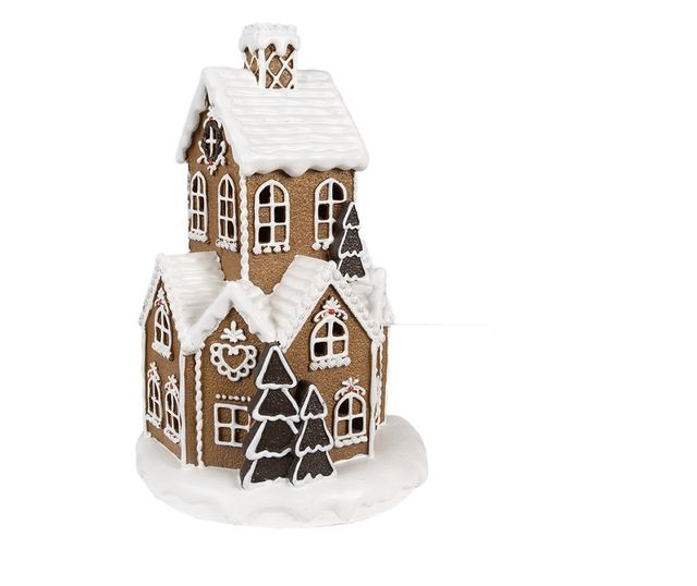 Mézeskalács ház, többszínű polyresin LED-del, 21x33 cm