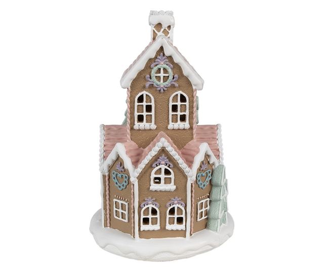 Mézeskalács házikó, többszínű polirezin LED-del, 14x22 cm