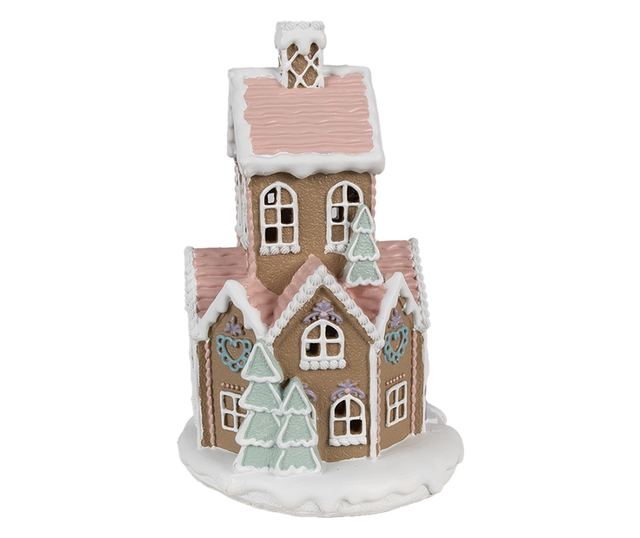 Mézeskalács házikó, többszínű polirezin LED-del, 14x22 cm