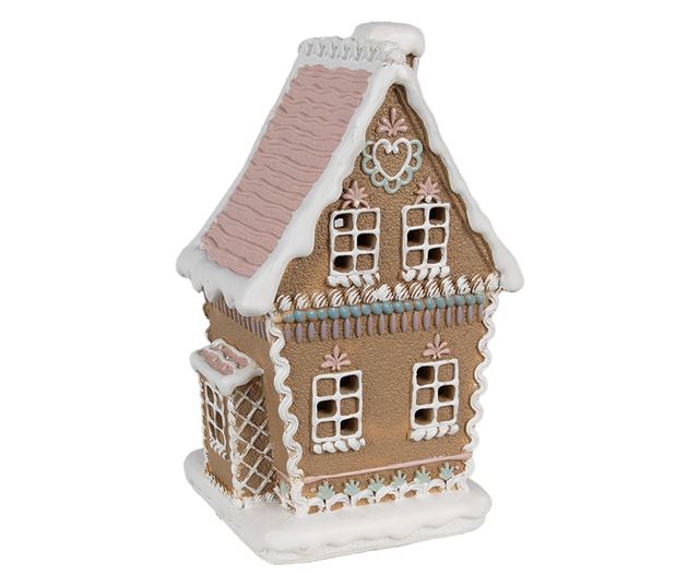 Mézeskalács ház, többszínű polyresin LED-del, 13x10x21 cm