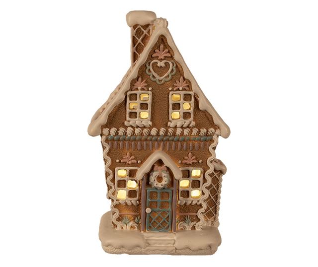 Mézeskalács ház, többszínű polyresin LED-del, 13x10x21 cm