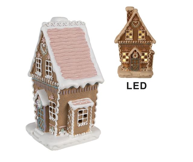 Mézeskalács ház, többszínű polyresin LED-del, 13x10x21 cm