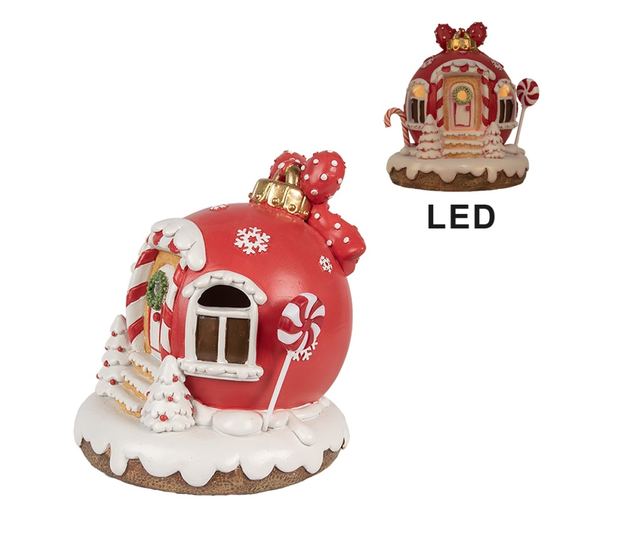 Többszínű műgyanta karácsonyi dekoráció LED-del 14x12x14 cm