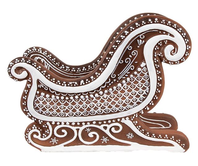 Dekoratív karácsonyi szán, polirezin, barna/fehér, 20x12x15 cm