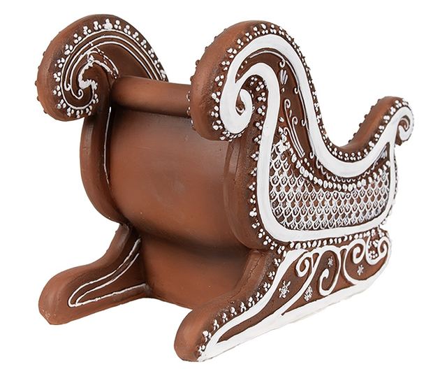 Dekoratív karácsonyi szán, polirezin, barna/fehér, 20x12x15 cm