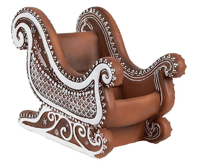 Dekoratív karácsonyi szán, polirezin, barna/fehér, 20x12x15 cm