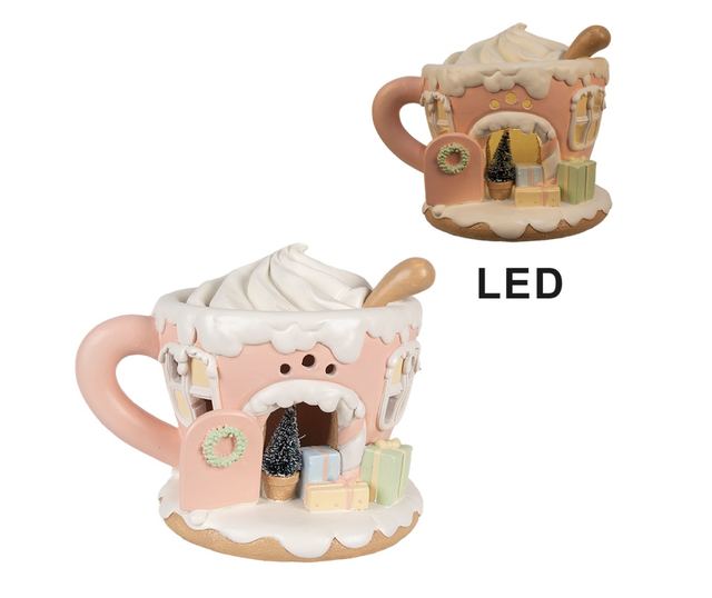 Többszínű műgyanta karácsonyi dekoráció LED-del, 19x17x15 cm