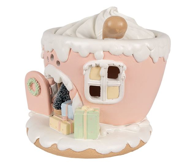 Többszínű műgyanta karácsonyi dekoráció LED-del, 19x17x15 cm