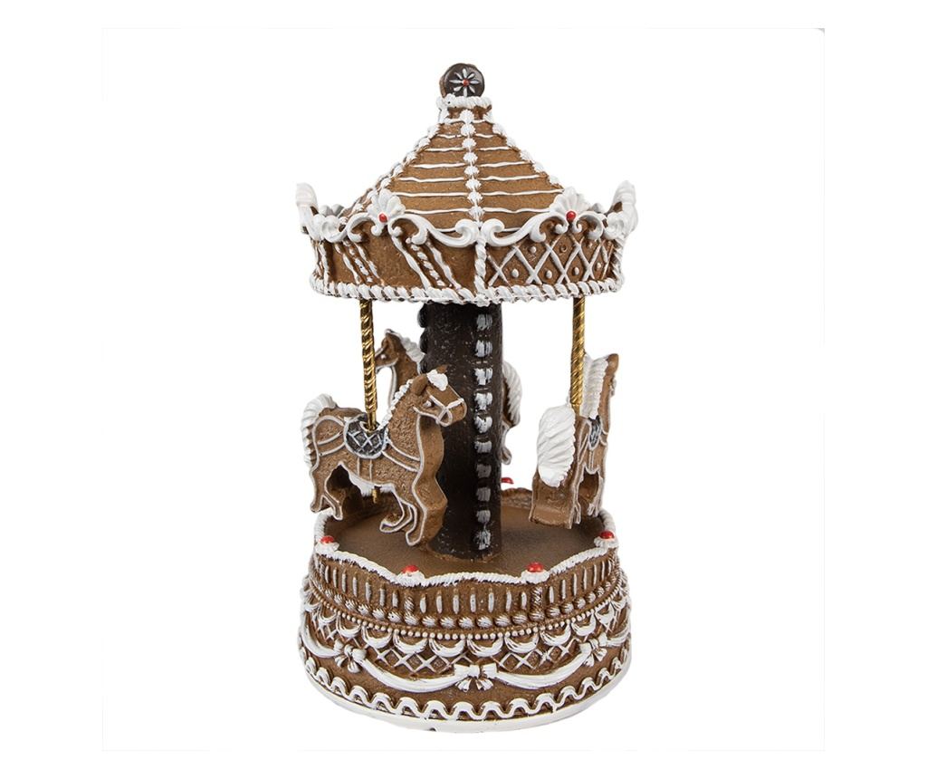 Karácsonyi zenélő körhinta, polirezin, barna-fehér, 12x22 cm - 2