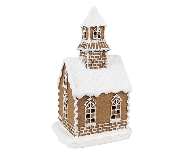 Mézeskalács házikó barna és fehér műgyantából LED-del 13x11x25 cm