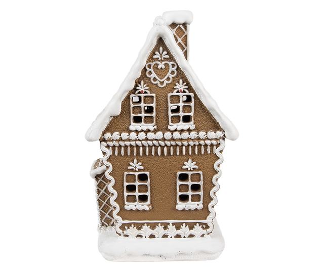 Mézeskalács házikó műgyanta barna fehér LED 13x10x21 cm