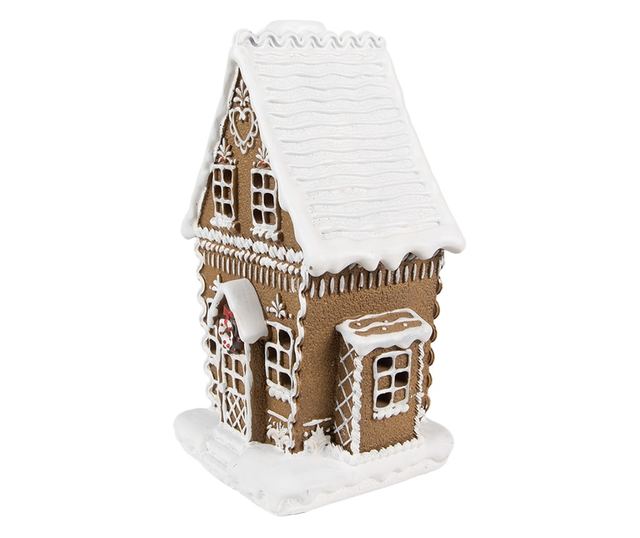 Mézeskalács házikó műgyanta barna fehér LED 13x10x21 cm