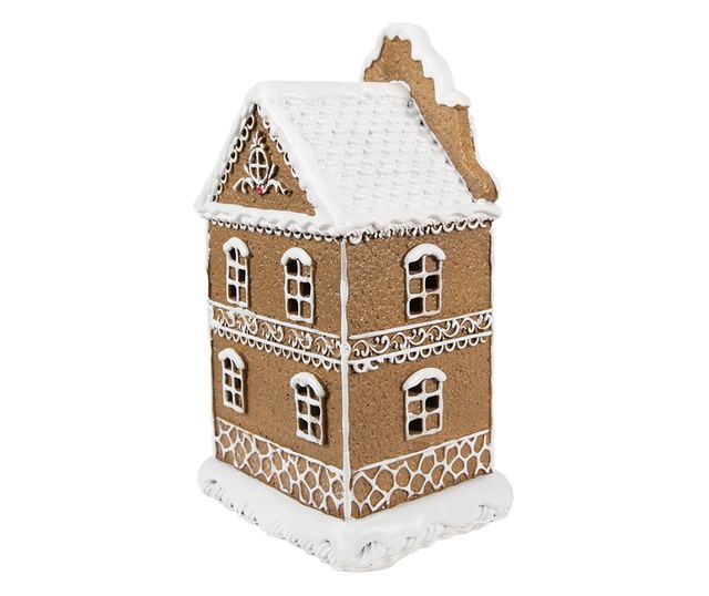 Mézeskalács házikó műgyanta barna fehér LED 12x10x21 cm