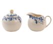 Cukortartó és tejeskanna készlet, fehér-kék porcelán, 11x9x8 cm, 9x9 cm