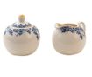 Cukortartó és tejeskanna készlet, fehér-kék porcelán, 11x9x8 cm, 9x9 cm