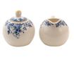 Cukortartó és tejeskanna készlet, fehér-kék porcelán, 11x9x8 cm, 9x9 cm