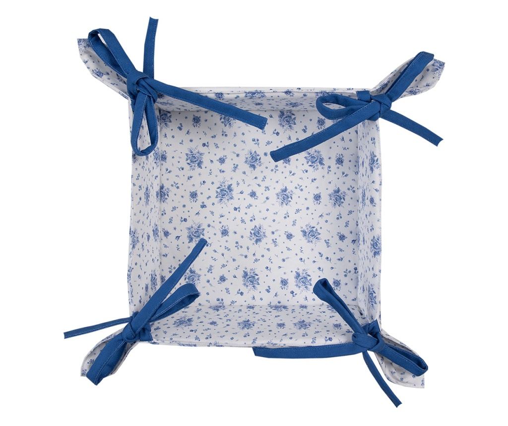 Fehér és kék pamut kenyérkosár 35x35x8 cm - 2