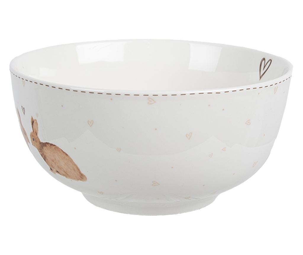 2 darabos fehér és barna porcelán tál szett nyuszi mintával, 14x7 cm, 500 ml - 2