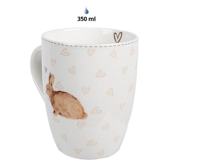 6 darabos fehér és barna porcelán nyuszi bögre szett, 12x8x10 cm, 350 ml