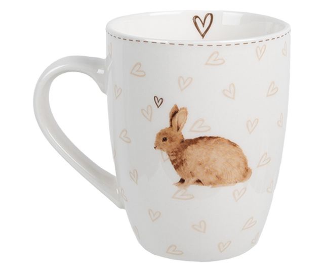 6 darabos fehér és barna porcelán nyuszi bögre szett, 12x8x10 cm, 350 ml