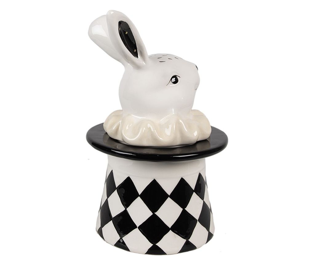 Fehér és fekete kerámia húsvéti nyuszi tároló 13x13x20 cm - 2