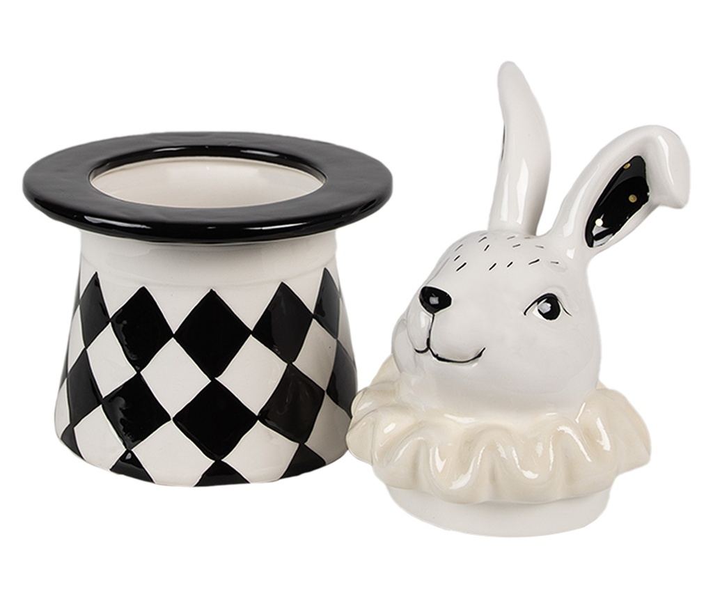 Fehér és fekete kerámia húsvéti nyuszi tároló 13x13x20 cm - 3