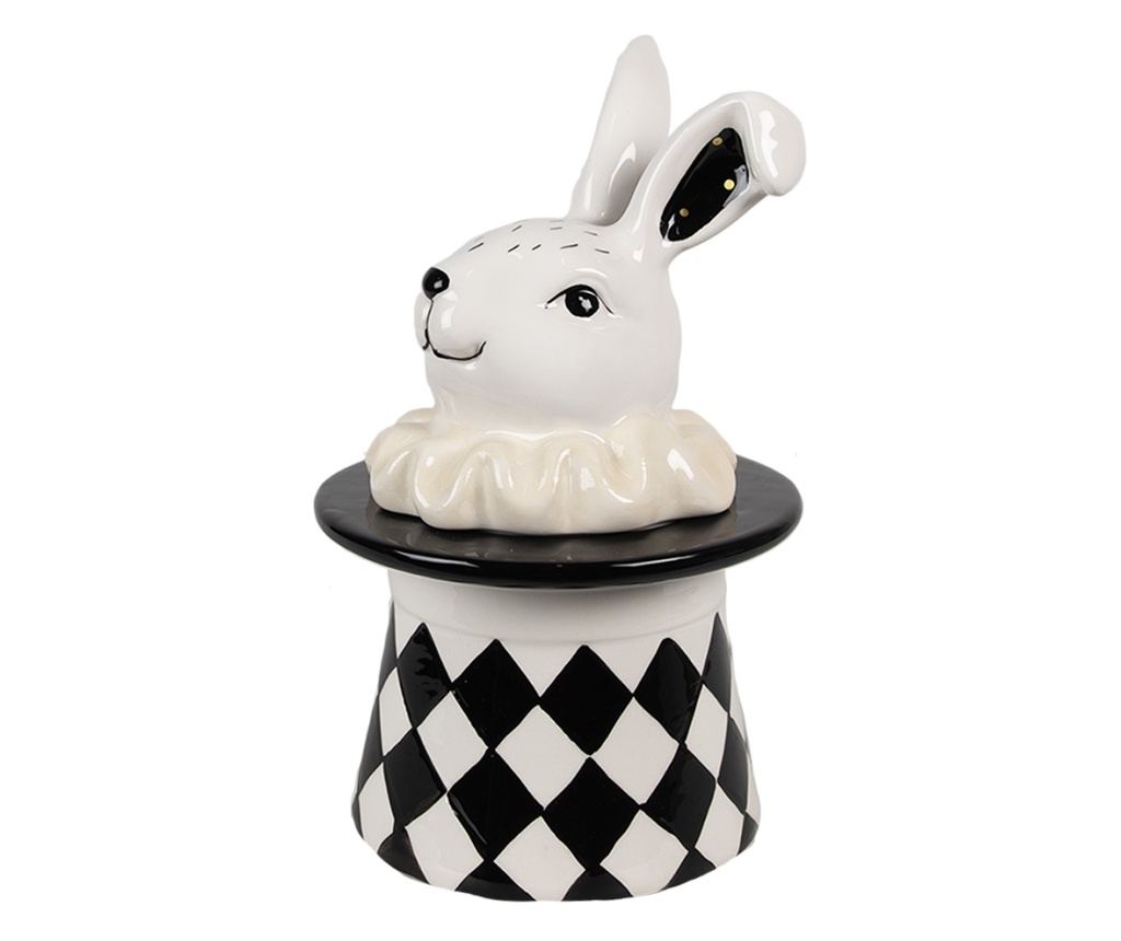 Fehér és fekete kerámia húsvéti nyuszi tároló 13x13x20 cm - 5