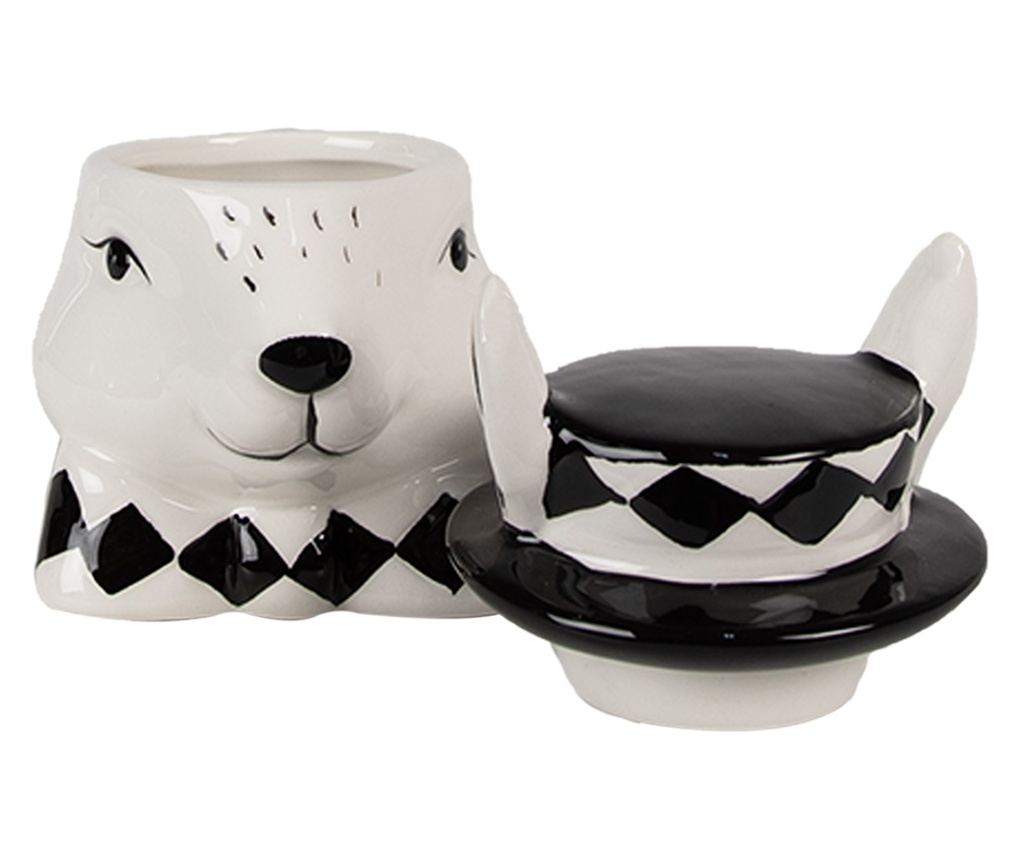 Fehér és fekete kerámia nyuszi tároló 9x8x11 cm - 2