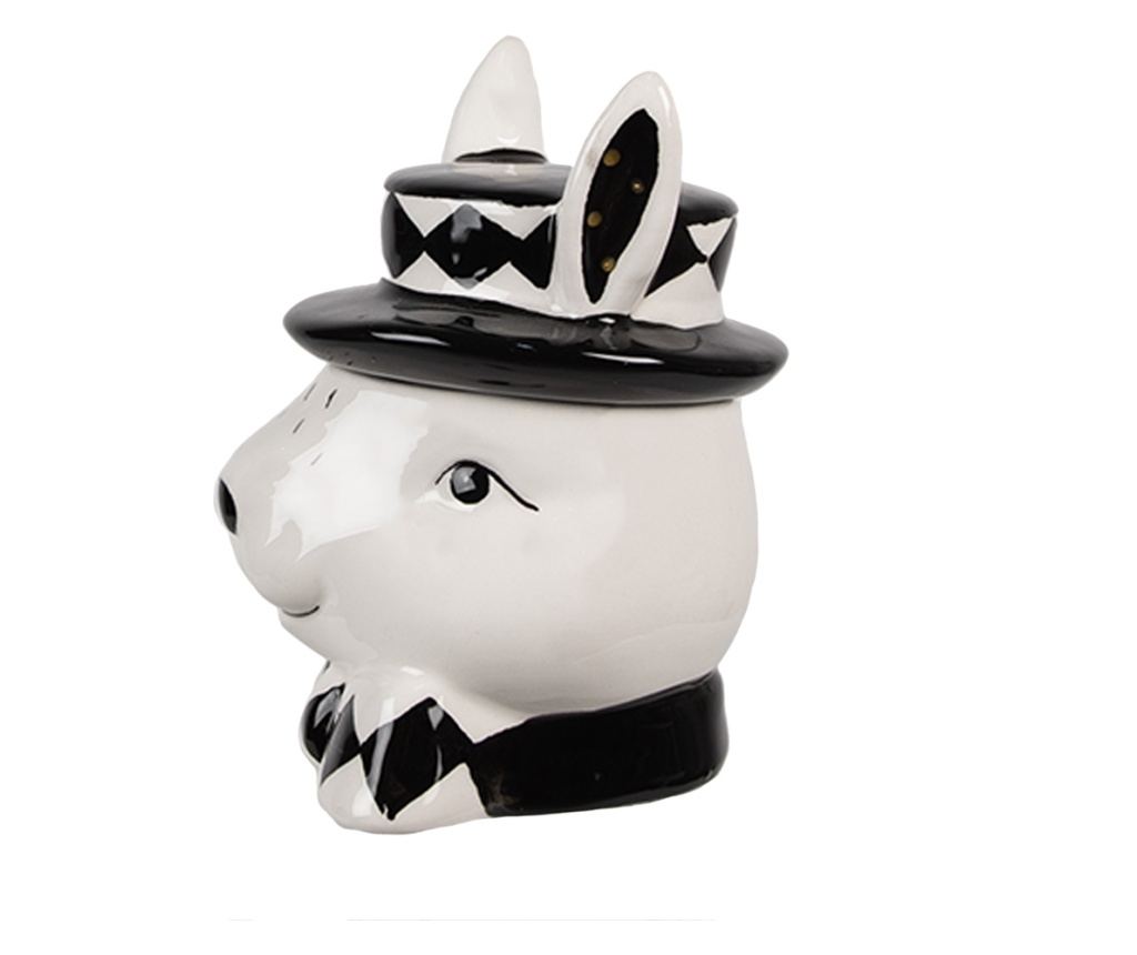 Fehér és fekete kerámia nyuszi tároló 9x8x11 cm - 3