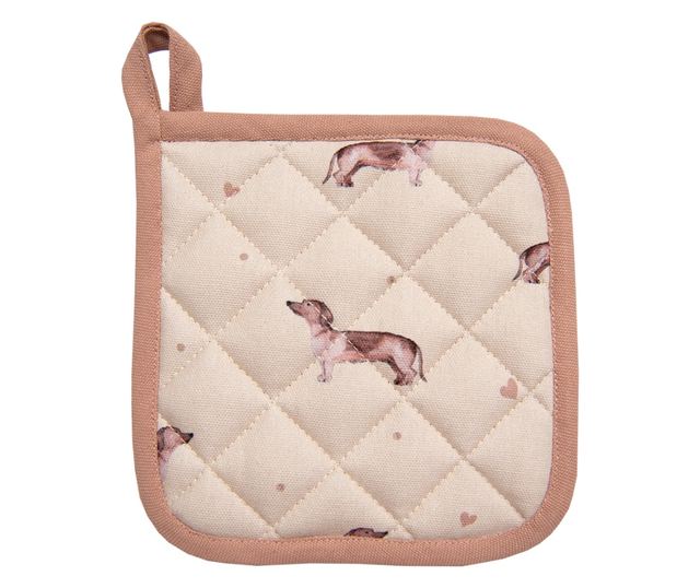 2 darabos bézs és barna kutyás pamut termál szalvéta szett, 16x16 cm