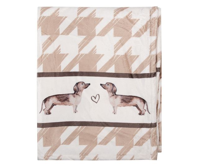 Bézs és barna kutyás textil takaró 130x170 cm