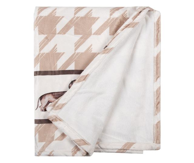 Bézs és barna kutyás textil takaró 130x170 cm